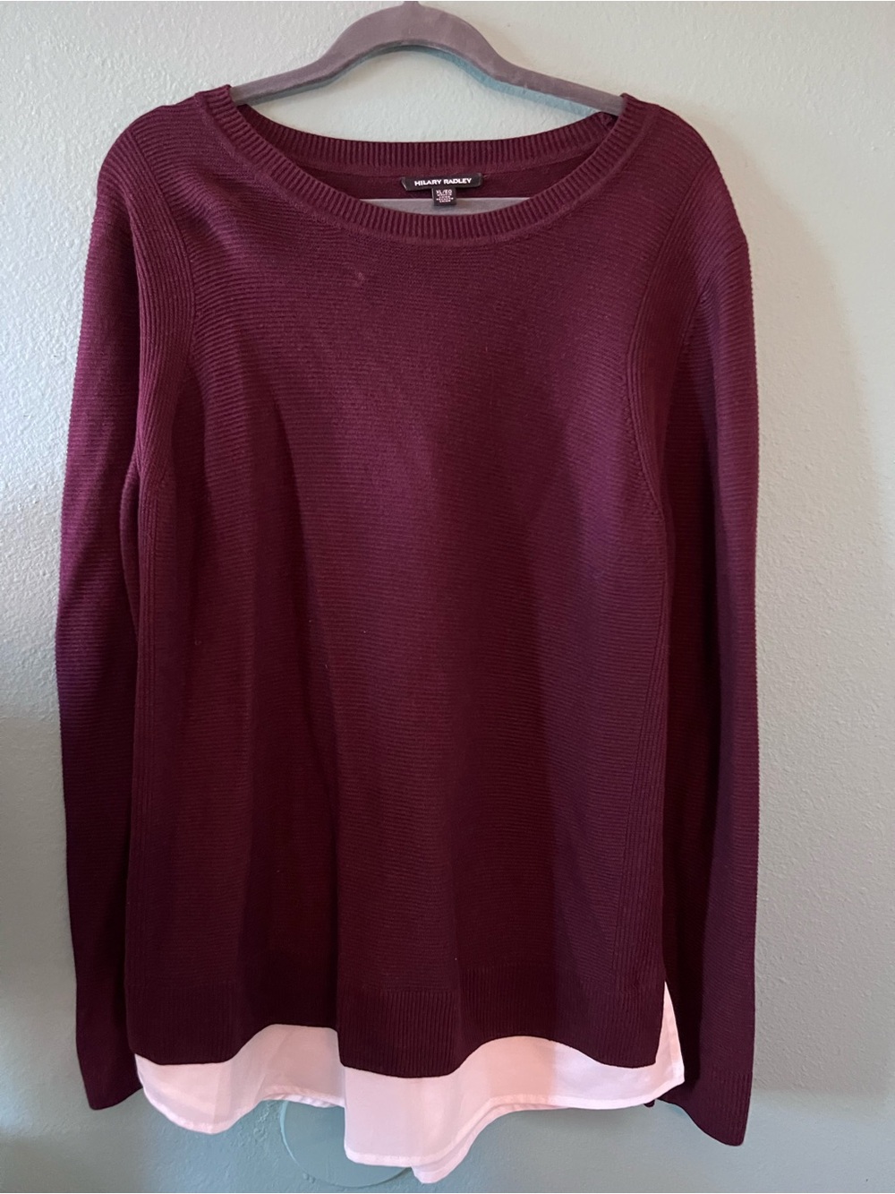 Hilary Radley Burgundy Knit Crewneck Sweater